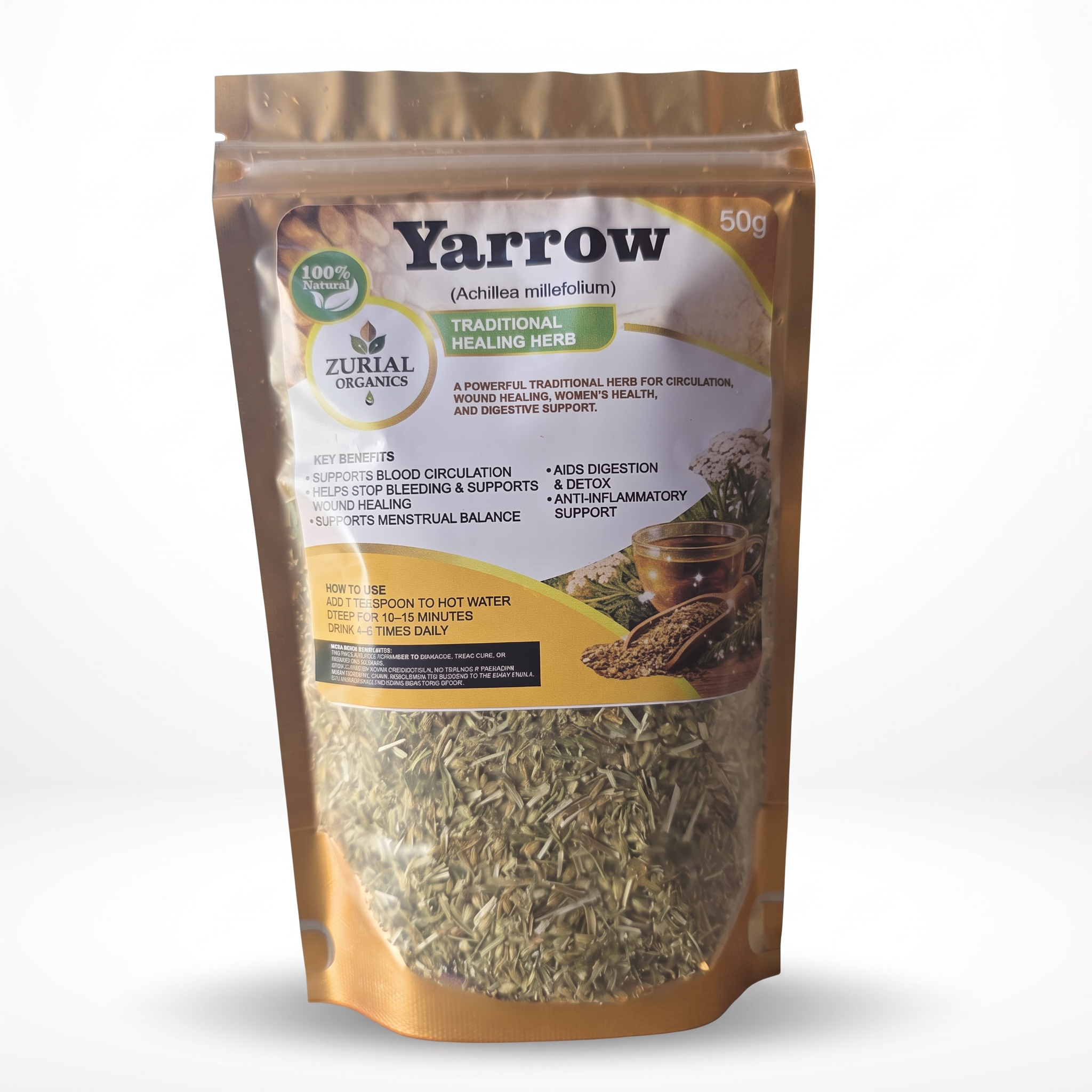 Yarrow resealable pouch with product label