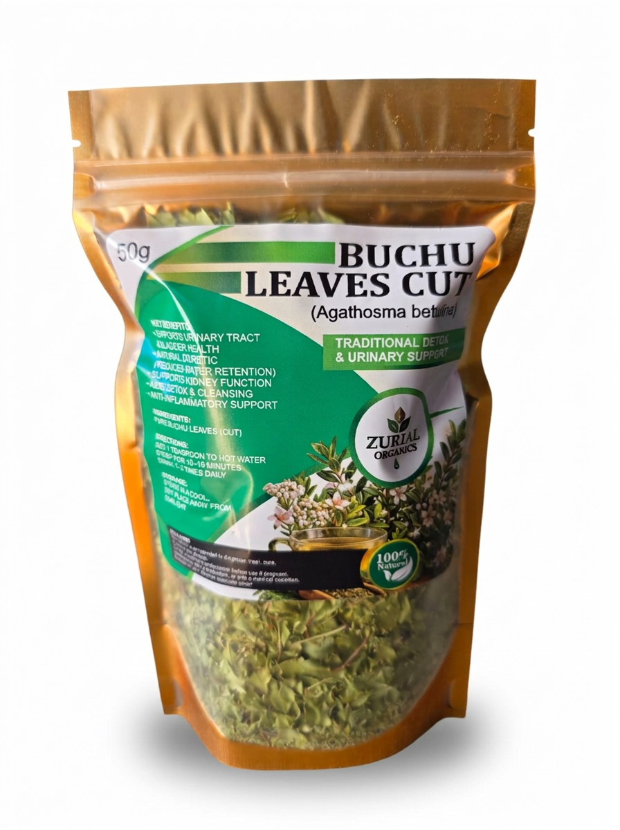 Buchu Leaves Cut resealable pouch with product label