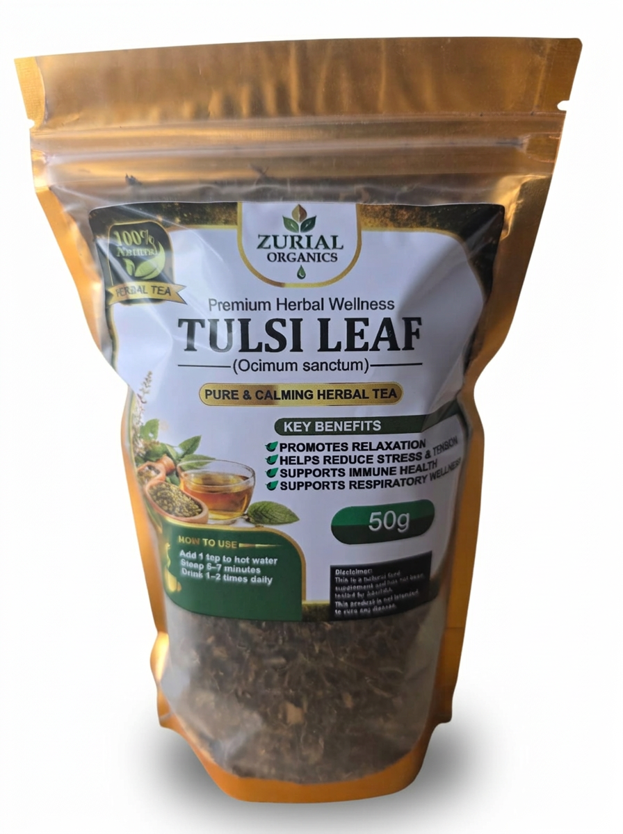 Tulsi Leaf resealable pouch with product label